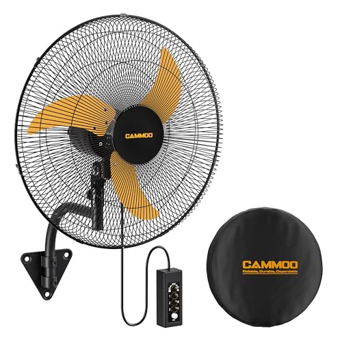 CAMMOO 20 Inch Wall Mount Fan Oscillating with 600D Oxford Cover, Extended 3.3ft Wired Remote and 6.6ft Power Cord, 3-Speed High Velocity Industrial Wall Mounted Fan for Garage, Workshop, Gym, 1 Pack