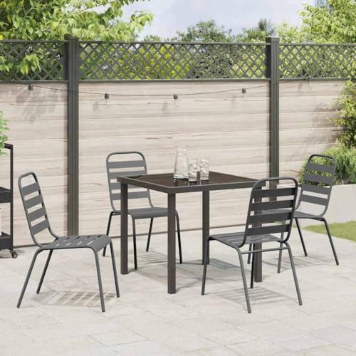 Ensemble de table de jardin industrielle anthracite rectangulaire 5 pièces - 5