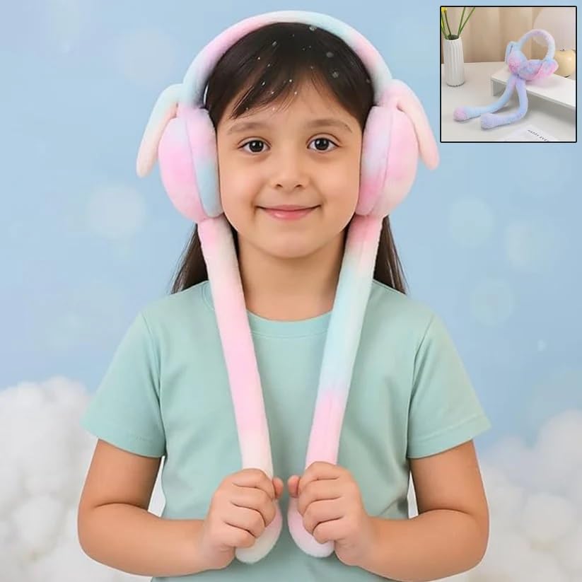 Cute Bunny Moving Ear Earmuffs for Kids | Soft Plush Winter Ear Warmers | Press-to-Move Rabbit Ears Headphones Style 1