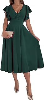 Beaufident Women's Black, Navy, Dark Green, Wine Red, Blue One Size V-Neck Sleeveless Midi Mermaid Bodycon Dress With Ruff...