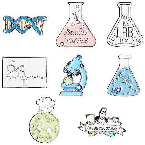 SUNNYCLUE 1 Box 8 Style Science Enamel Pin Lab Pins Bulk Medical Brooch Pins Set Cute Cartoon Lab Lapel Pins Doctor Enamel Pin Brooches for Backpacks Laboratory Women Men Graduation Gift Clothes Decor