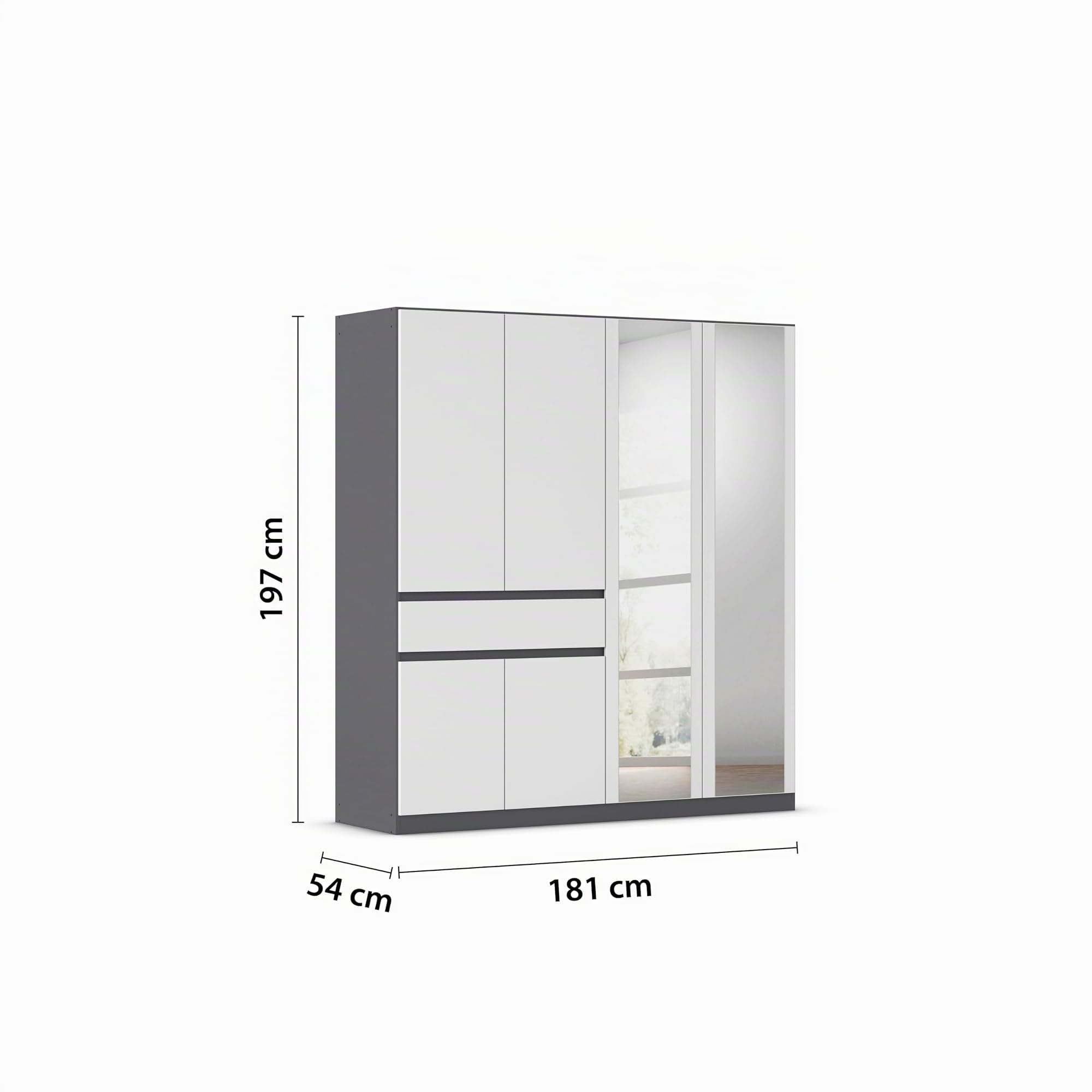 Rauch Möbel TÜBINGEN, Kleiderschrank, Weiß/Grau metallic, Breite 181 cm | Schrank, Kinderkleiderschrank, 6-türig, Spiegel, 1 Schublade, Push-to-open, für Schlafzimmer, Kinderzimmer, Babyzimmer, Flur