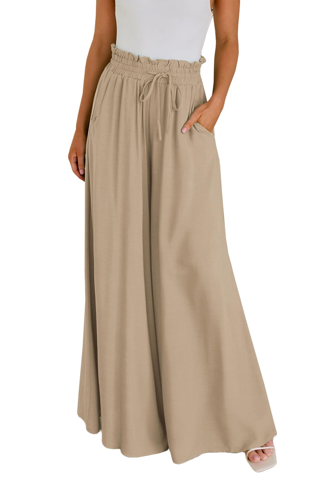 GUOLEZEEVWomen Wide Leg Pants High Waisted Beach Pants Long Trendy Flowy Pants with Pockets