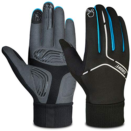 Souke Sports Winter Cycling Gloves Men Women, Touch Screen Padded Bike Glove Water Resistant Windproof Warm Anti-Slip for Running, Biking, Workout(Blue, Medium)