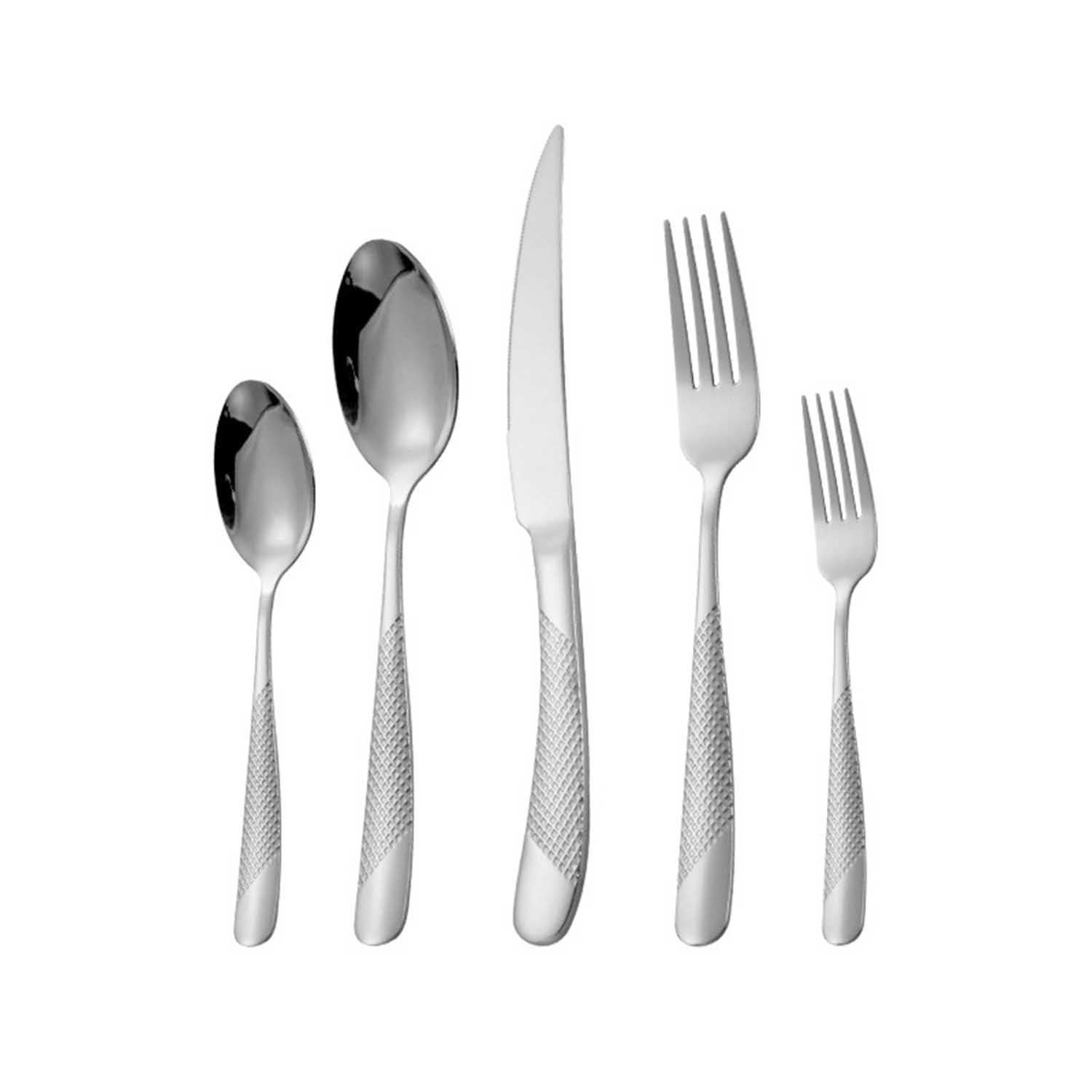 20-teiliges DOCANIO Edelstahl Besteck Set, 5-teiliges pro Person mit edlem Prägemuster, Spülmaschinenfest Tischbesteck für Haushalt & Feier Silber