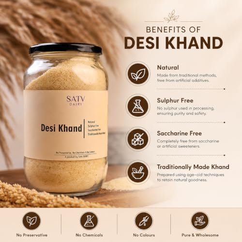 Image of Satv Dairy Pure Desi Khand | Unrefined & Sulphur-Free Sugar |Natural, Chemical-Free | Healthier Sugar Alternative | 600gm