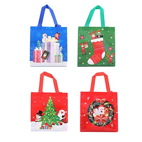 RecoverLOVE Lot de 12 sacs fourre-tout pliables de Noël multifonctionnels et réutilisables, non tissés avec poignées pour les vacances Cover