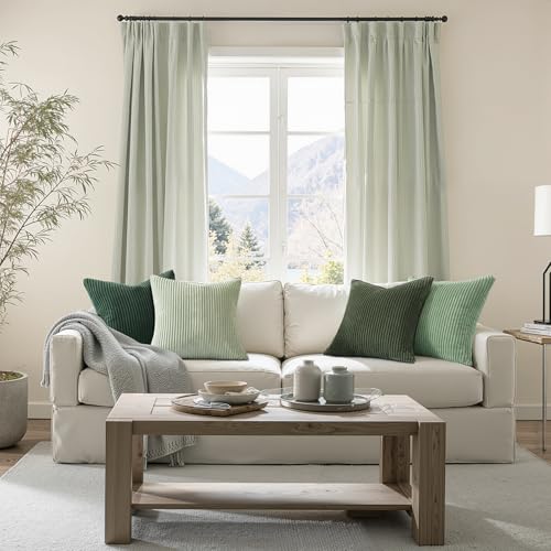 Image of Topfinel Light Green Decorative Throw Pillow Covers Green Series,Winter Fluffy Corduroy Striped Euro Pillows Shams for Couch Bed Bedroom,Western Modern Hunter Green Pillowcase 20x20 Inch Set of 4