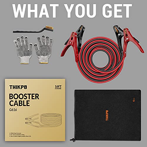 THIKPO G616 Jumper Cables, Heavy Duty Booster Cables with Copper Clamps, 450A Peak Jumper Cables Kit for Car, SUV and Trucks with up to 5-Liter Gasoline and 3-Liter Diesel Engines (6Gauge x 16Ft) - Thumbnail 6