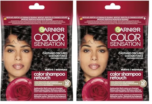 Garnier Color Shampoo Retouch Coloration Permanente Châtain foncé - 100% Couverture Cheveux Blancs - Dure Jusqu'à 4 Semaines (Lot de 2)