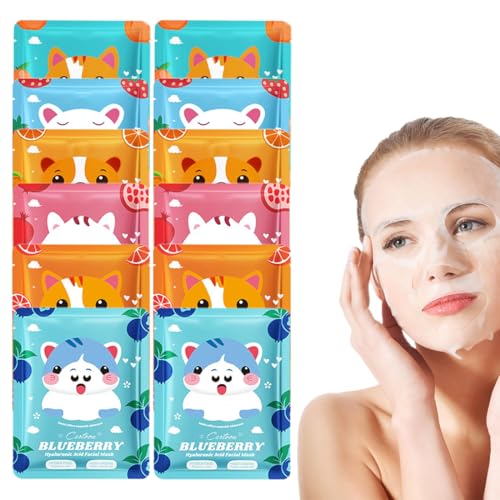 Teegxddy 12psc masque visage tissu masque visage Mascarilla Hidratante Facial Iluminadora Calmante Mascarilla Facial Animal Beauty Skincare Adolescente Apta para Todo Tipo de Pieles