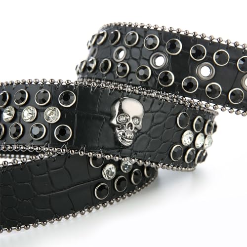 Locomotive Waist Belt Shinning Buckle Belts for Woman Men Skull Decor Waist Strap for Jeans Dress3