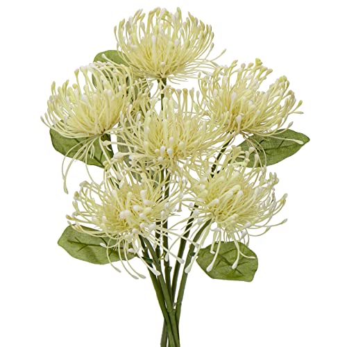 Briful 6PCS Artificial Chrysanthemum Spring Flowers 4'' Fake Pincushion Flower Large Spider Mums Flowers for Home Vase Décor Centerpiece Wedding Bouquet (Green White)