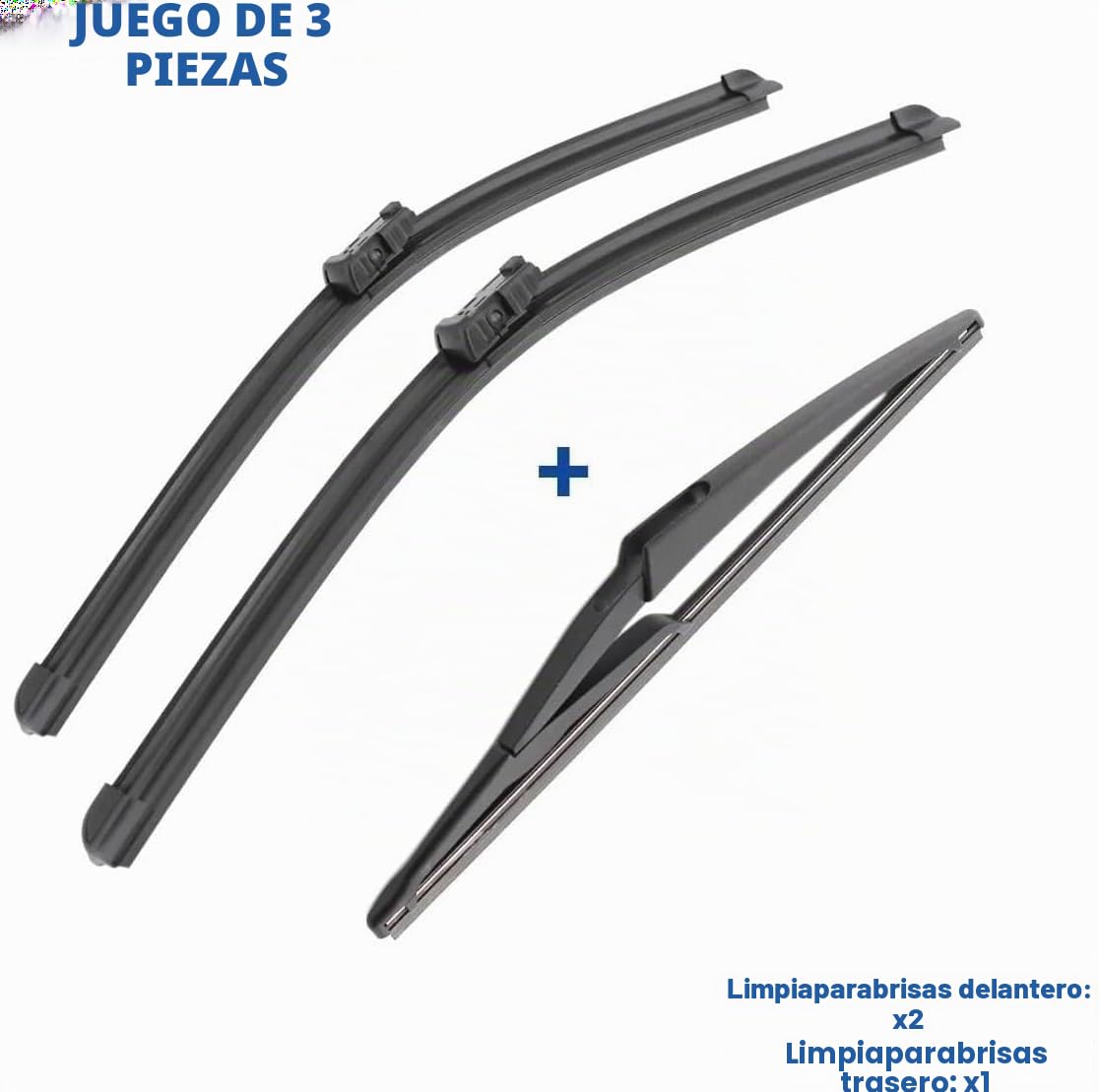Juego de 3 Limpiaparabrisas para Peugeot 308 II SW (2014-2021) - Kit Delantero (24"+18") y Trasero (12") - Conexión de Botón Estrecho (16mm)