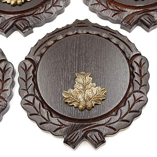 GTK - Juego de 5 placas de cuña talladas oscuras AF 14 cm con 5 hojas de roble, portada pequeña, tabla cuña, tabla de especias, placa de trofeos