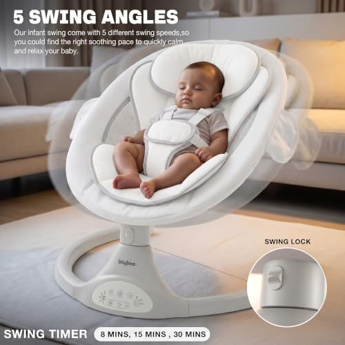 Image of Baybee Electric Baby Swing with Adjustable Speed & Soothing Music | Baby Relaxing Swing Jhula with Mosquito Net, Safety Belt & Removable Toy | Rocking Function Cradle for New Born Babies (White)