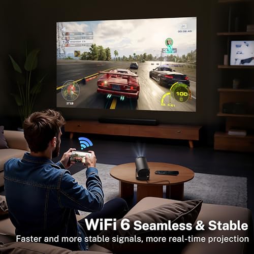 Image of Mini Projector with WiFi 6 and Bluetooth 5.4 Auto Vertical Keystone Built-in Android 14 OS, 1080P 4K Supported Portable 180 Rotatable Projector for Home Cinema Outdoor, Phone Remote Control X1 Black