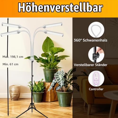 Pflanzenlampen LED Vollspektrum, Pflanzenleuchte Pflanzenlicht mit Ständer Pflanzen LED Wachstumslampe für Pflanzen mit Zeitschaltuhr 3… – Ansicht 5