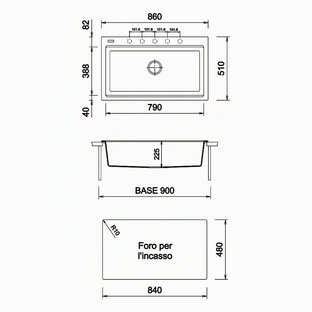 Lavello in quarzo da cucina incasso PLADOS LX8610 monovasca - Bianco Latte