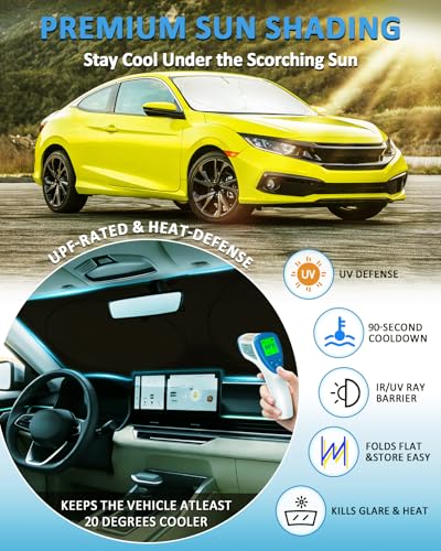 Image of Sun Shade for Honda Civic 2022-2026 Windshield Sunshade Window Shield | Custom Fit Civic 11th Gen Sedan, LX, EX, EX-L,Touring Accessories Front Windshield Cover Sun Visor Protector Block UV Ray