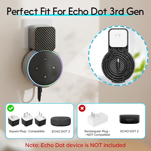Image of Echo Dot Wall Mount Holder for 3rd Gen, Carbon Fiber Black | Space Saving Accessories, Smart Home Speakers, Built-in Cable Management, Without Messy Wires