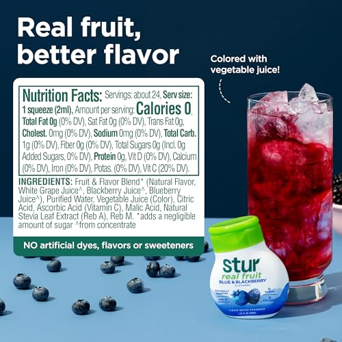 Image of Stur Liquid Water Enhancer | Blue & Blackberry | Naturally Sweetened | High in Vitamin C & Antioxidants | Sugar Free | Zero Calories | Keto | Vegan | 5 Bottles, Makes 120 Drinks