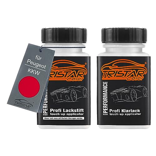 TRISTARcolor Pintura automotriz Set de lápices de retoque para Peugeot KKW Rouge Postes GB Pintura base pintura transparente, 50 ml cada uno