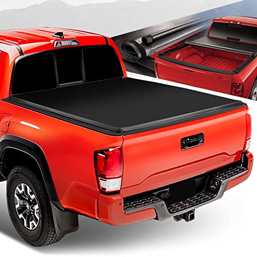 Auto Dynasty Soft Roll-up Truck Bed Tonneau Cover Compatible with 2005-2015 Toyota Tacoma 6Ft Fleetside/Styleside Bed, Matte Black Soft Vinyl Top