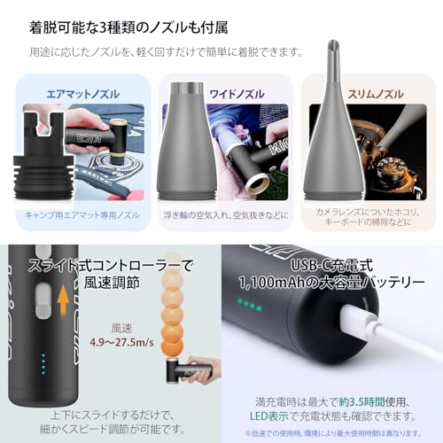 Image of KiCA Compressed Air Duster, Jet Fan 2S Electric Air Duster - 56 MPH Wind Speed, 117000RPM Turbo Boost Mode, 0.66lbs Aluminum Alloy Design, Jet Dry Blower for Keyboard, PC, Car & Home Cleaning (Black)