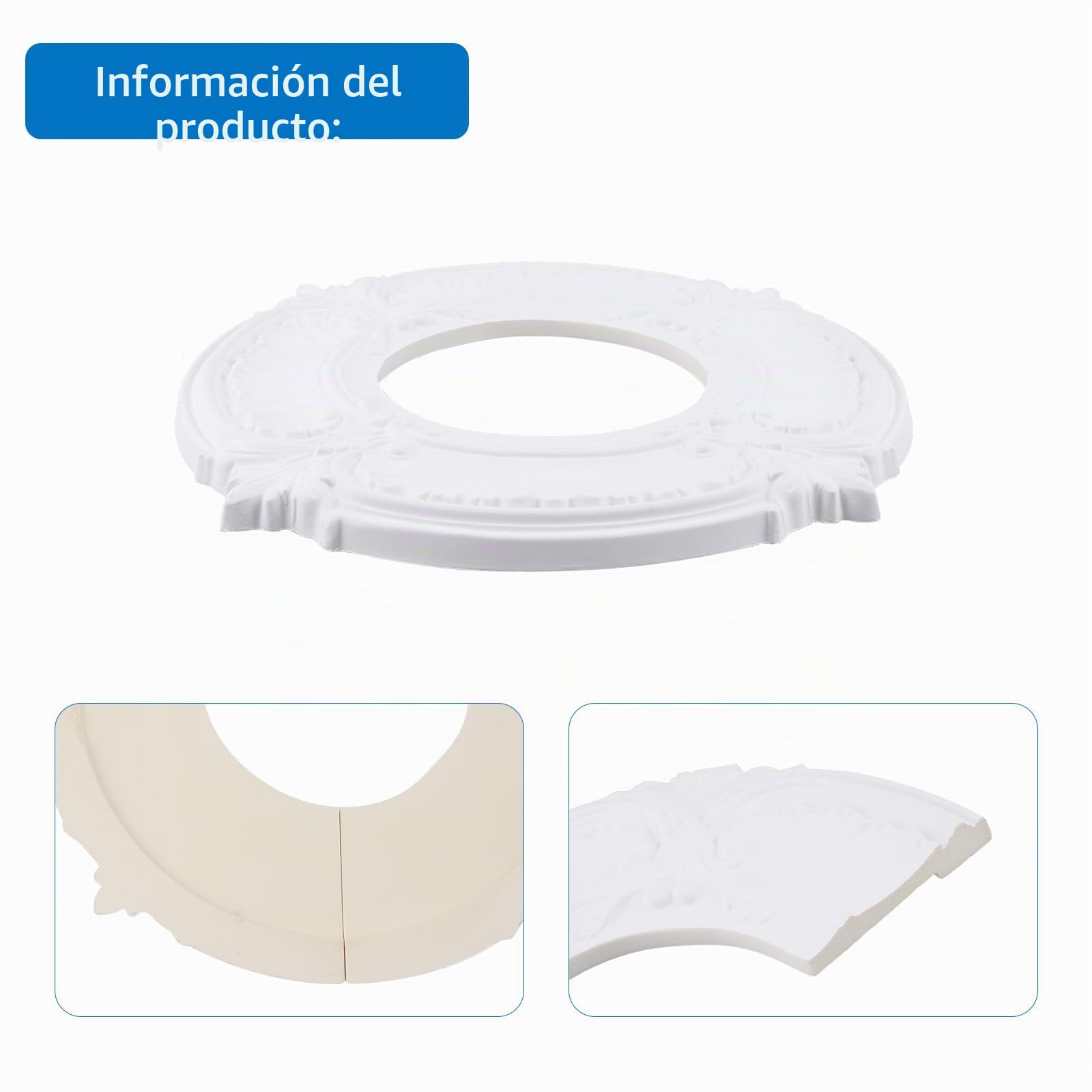 INCREWAY Medallón de techo con diseño dividido de 12 pulgadas para luces y ventiladores, corte de 5 pulgadas, segmentos de poliuretano desmontables, fácil instalación, decoración de placa de techo