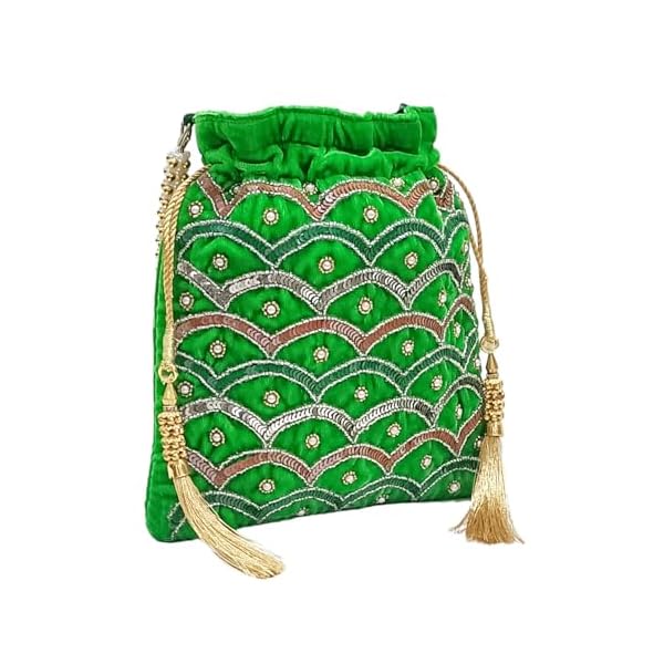 Amerie Fashions Women's Embroidered Pearl Beaded Potli Bag Purse for Party Wedding