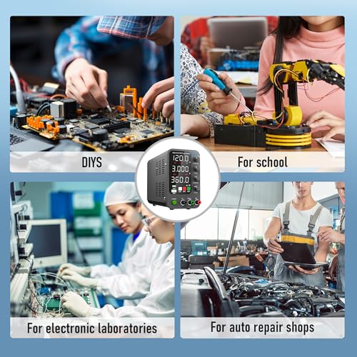 Image of DC Power Variable, 0-120V 0-3A Switching Bench Power Supply with Intelligent Charging Mode, 20W USB & Type-C Rapid Charging, Encoder Knob, Output Switch, 4-Digit LED Display - SPS-12003C