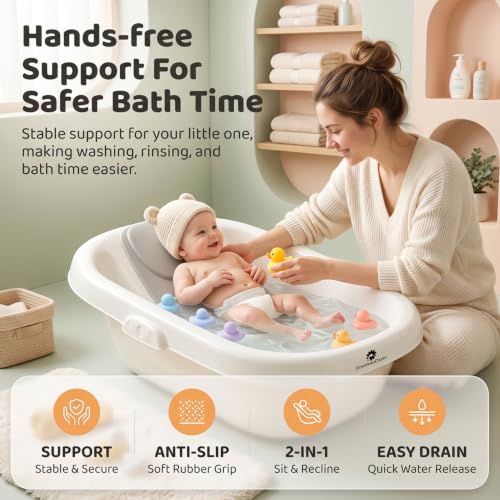 Image of StarandDaisy Baby Bath Tub for Newborn to Toddler with Soft TPE Anti-Slip Bath Support Cushion, Ergonomic Reclining Seat, Easy Drain, Safe Bath Tub for Babies 0-3 Years