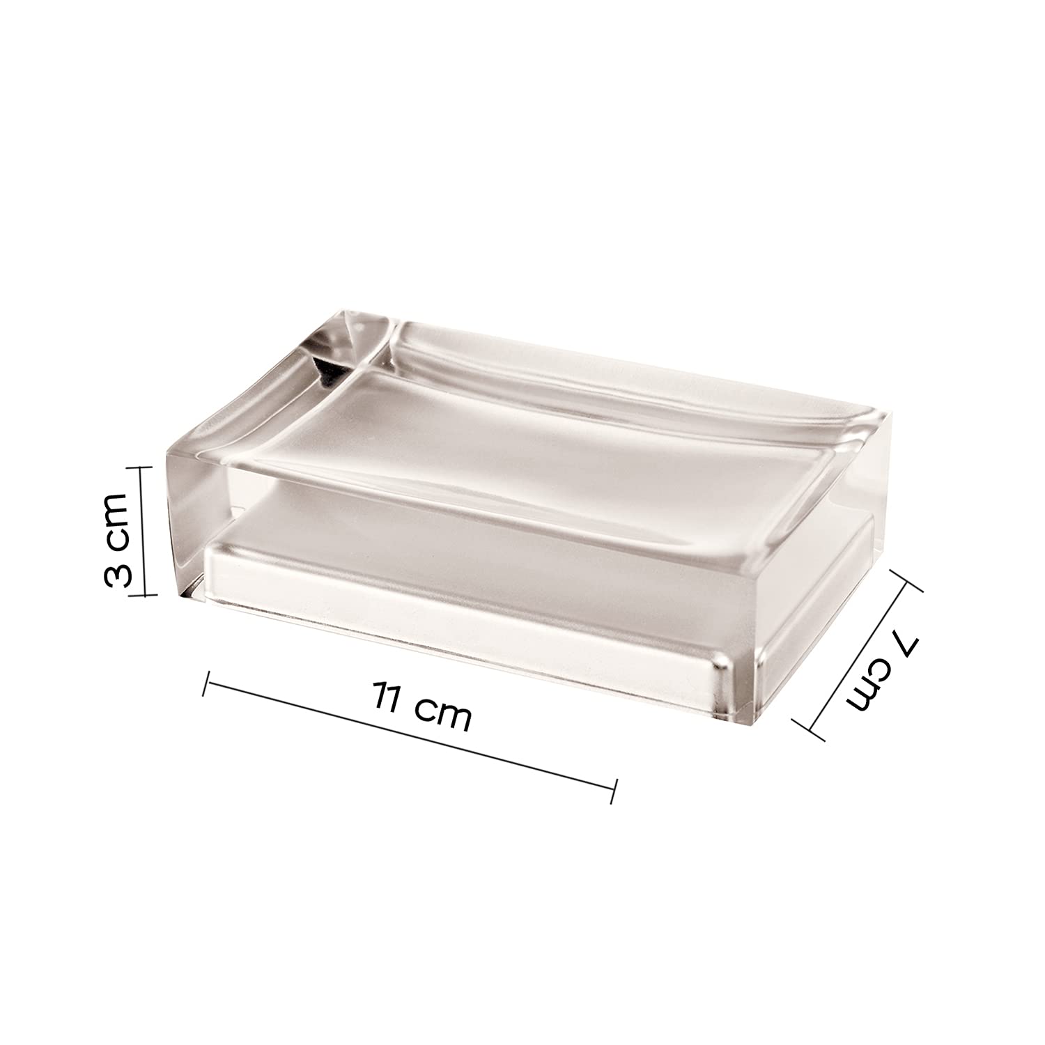 Gedy Auckland Soap, Measures and Weight: 3 x 11 x 7 cm & 0.13 kg, Solid Soap Holder in Transparent Resin, Light Taupe Finish - Image 2