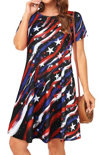 Image of Womens Summer Dresses Beach Casual Loose Tshirt Floral Short Sleeve Flowy Pockets Sundresses 2026