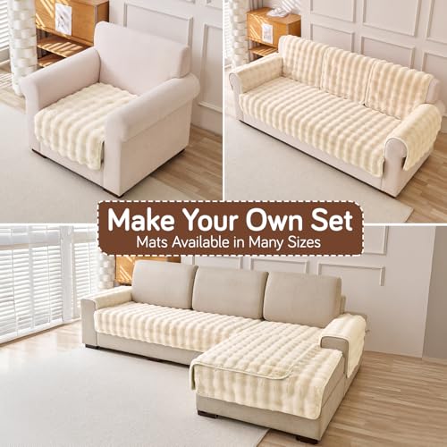 Image of HOKIPO 'FurHug' Premium Faux Rabbit Fur Sofa Cover Mats for L Shape and 1 /2 /3 Seater Sofa. Make Your Own Sofa Cover Set, Mat Length 90(D) x 90(L) cm, Beige (NEW2-AR-5012-CRM)