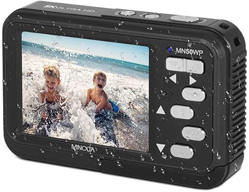 Miniatura 3 de Minolta Cámara digital subacuática de 48 MP: video Ultra HD 5K, enfoque automático, zoom digital de 16x, pantallas LCD duales, pantalla frontal