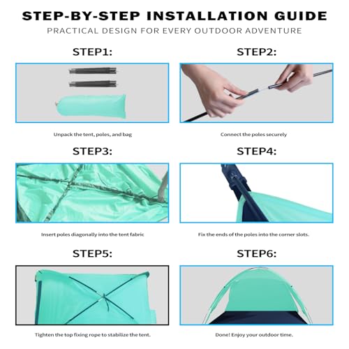 Outterra Beach Tent for 3-4 People, UPF50+ Sun Shelter with Breathable 3-Zipper Door Design, 8.0mm Reinforced Fiberglass Poles, Portable Shade Canopy for Beach & Camping (Green) - Image 2