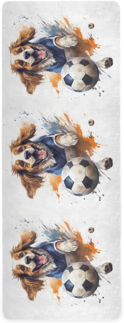 ALAZA Funny Dog with Football Yoga Mat Non Slip Fitness Exercise Mat, Workout Mat for Yoga, Pilates and Floor Exercises