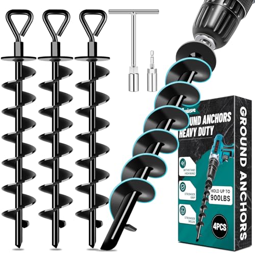 Ground Anchors Screw in Payivsve, Heavy Duty Ground Trampoline Stakes High Wind Tent Stakes for Tent, Trampoline, Gazebo, Carport, Trap Anchor, Canopies, Swing Set(Black-4x15)