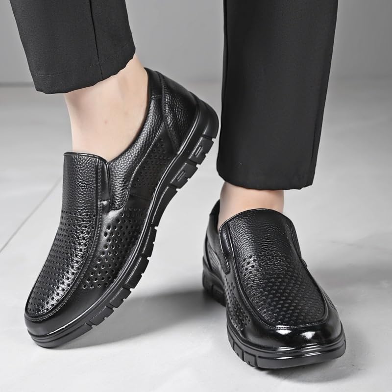 Men's Genuine Leather Perforated Slip-On Loafers Breathable Soft Sole Casual Summer Shoes for Outdoor Walking Comfort3