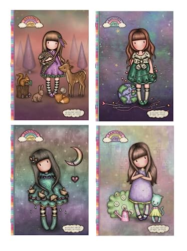 Cahier Gorjuss compatible avec Santoro London 4 pièces école à carreaux 5 mm avec marge cadre Q + porte-clés brillant + marque-page gratuit