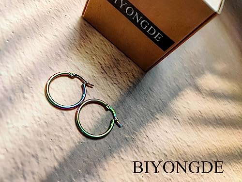 2CM Small Circle Huggie Hinged Hoop Earrings, Oxidized Rainbow Steel Womens, Classic4