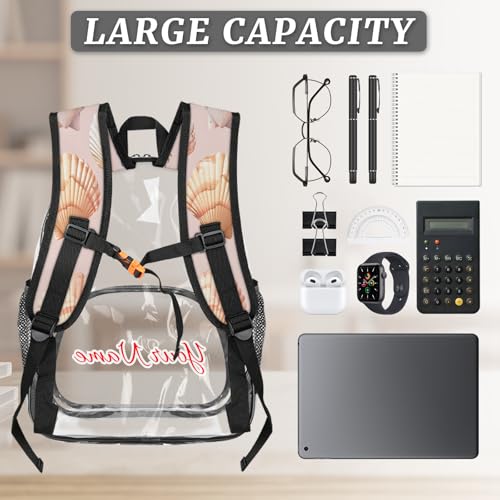 Personalized Small Clear Backpack Stadium Approved Heavy Duty PVC Plastic Custom Beach Shell Transparent Backpacks See Through Bag with Name, Coastal Coral3