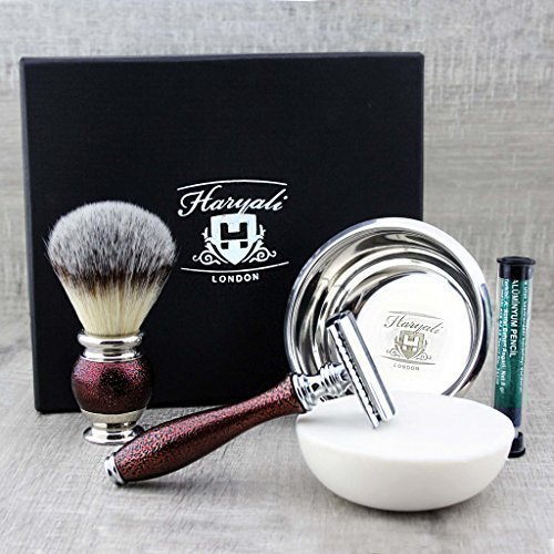 Set da barba da uomo con pennelli per rasatura in tasso sintetico, rasoio, ciotola in acciaio inox e sapone di alta qualità Set perfetto per la rasatura a umido