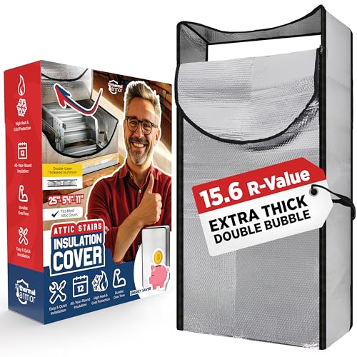 Premium Energy Saving Attic Stairs Insulation Cover Full Set Extra Thick Double Bubble Fits 54 x 25 x 11 Pull-Down Door - Universal Size (54 x 25 x 11)