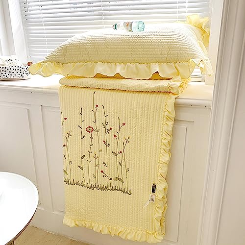 Haofy Trapunta in Cotone, Trapunta Morbida e Rinfrescante in Tessuto Tencel con Eleganti Ricami per Camera da Letto, Copriletto Traspirante per Uso Estivo (2 federe da 48 x 74 cm)