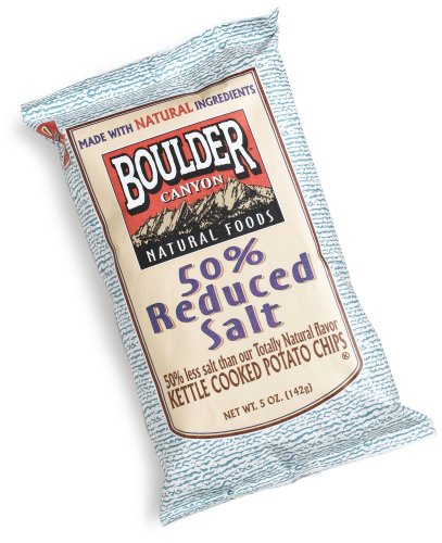 Image of Boulder Canyon Kettle Chips, Totally Natural 50% Less Salt, 5-Ounce Bags (Pack of 12)