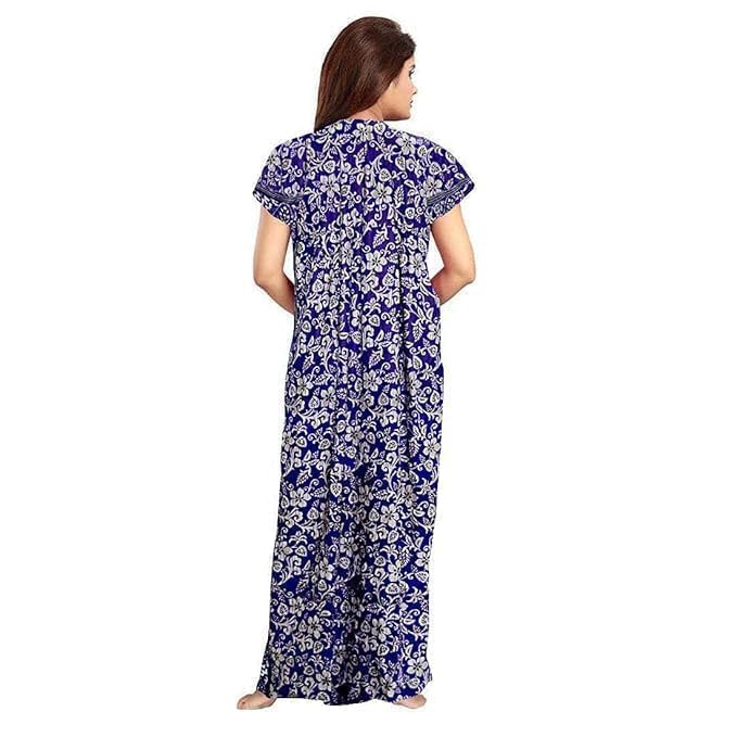 Image of CHICME Women's Cotton Printed Maxi Nighty - Pack of 2 Soft Breathable Ankle-Length Night Dresses for Women | Free Size Sleepwear Gowns | Comfort Loungewear Sleepwear