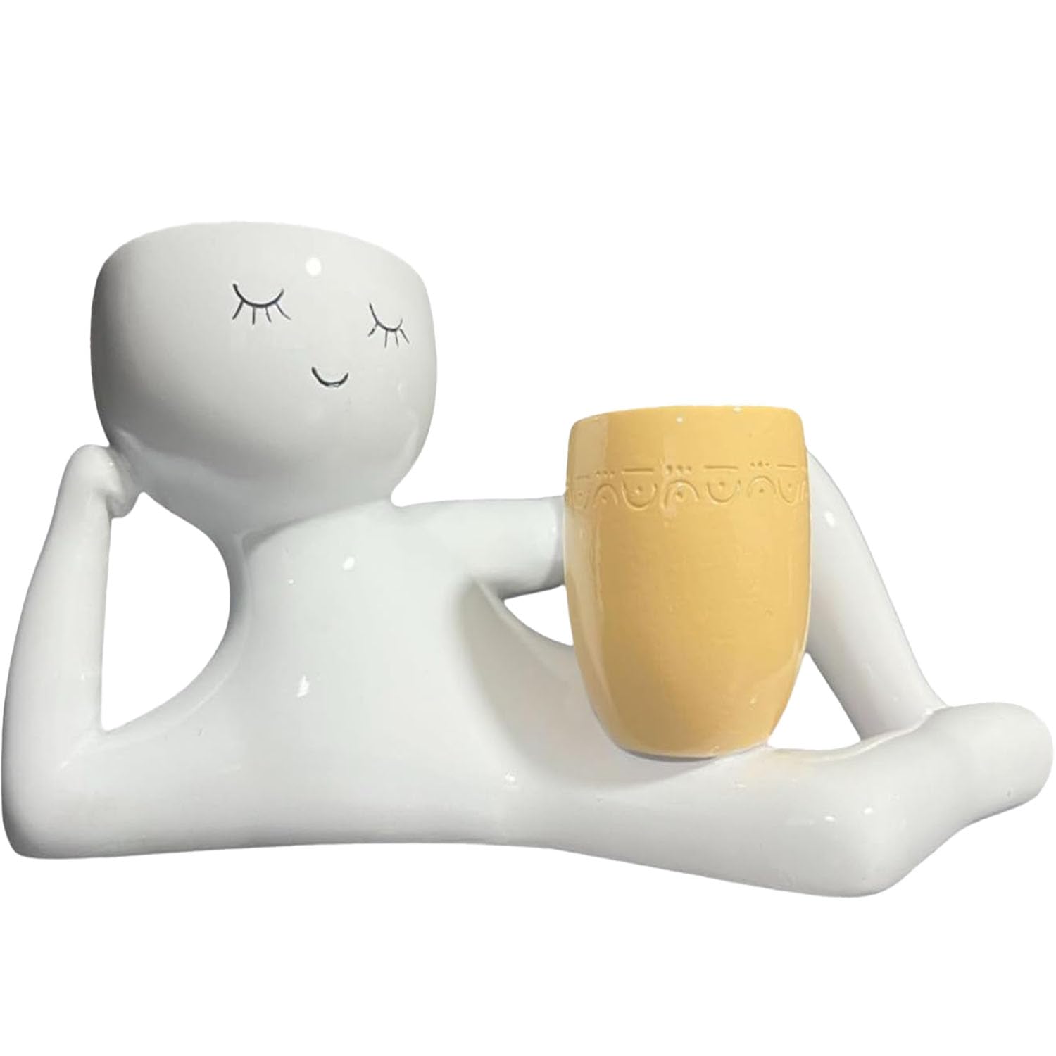 Lazy Guy Planter Pots for Indoor Plants,Lazy Guy Planter with Drainage,Funny Planters Smily Face Planter Pot for Indoor or Outdoor (Yellow)